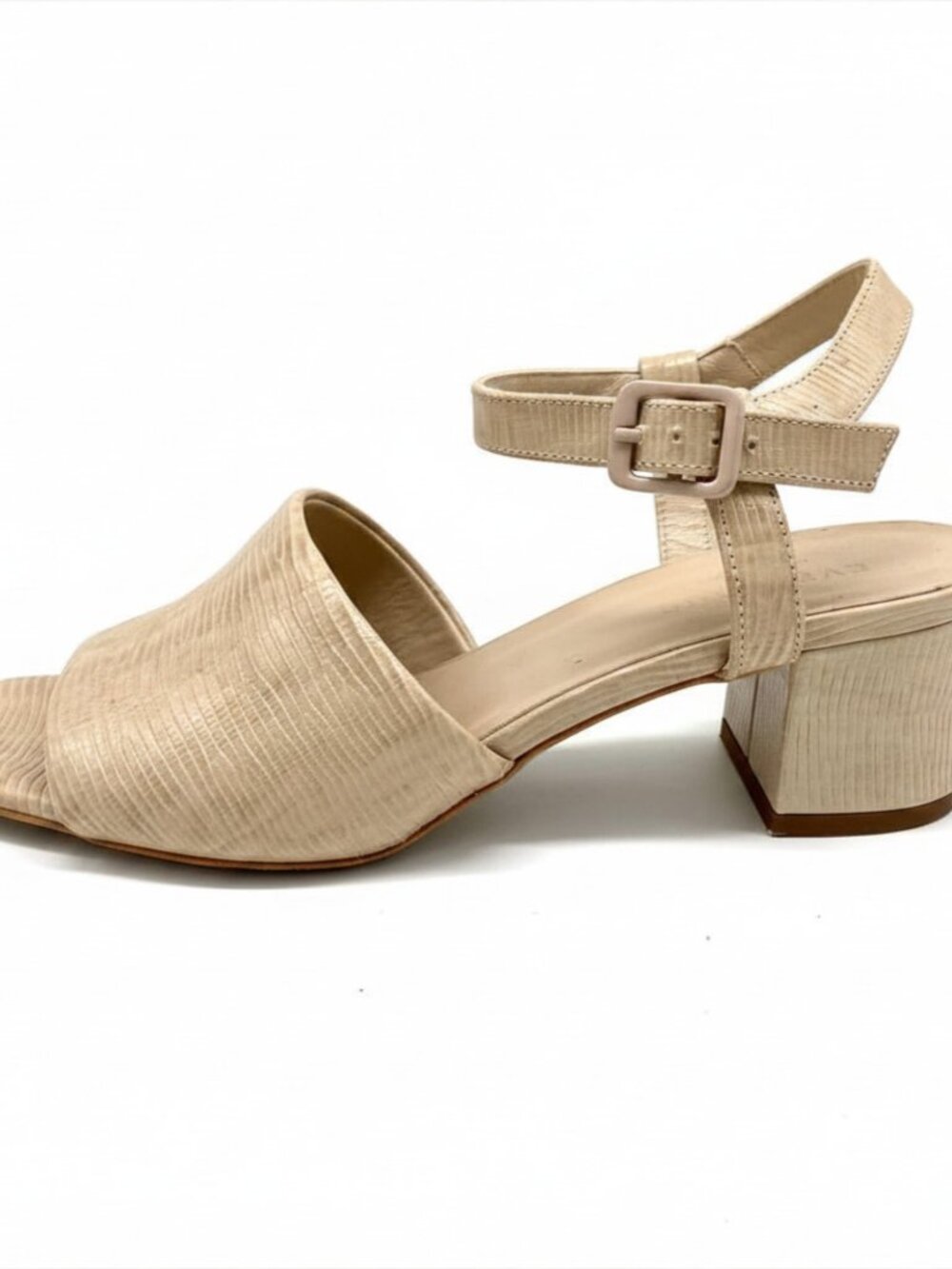 Everlane The Block Heel Sandal in Lizard Cream Tan Beige Square Toe Sz 6.5 - Picture 2 of 9
